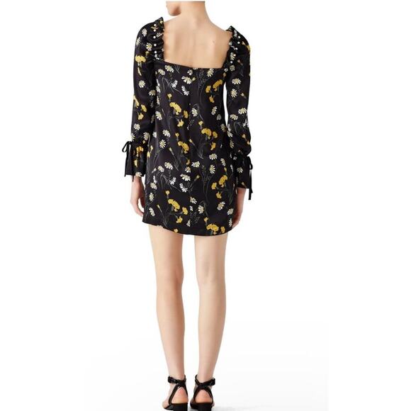 Mother of Pearl Savannah Silk Black and Gold Bishop Sleeve Cocktail Dress 4 - Picture 2 of 13